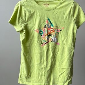 size L (10/12) light green short sleeve school supplies tee